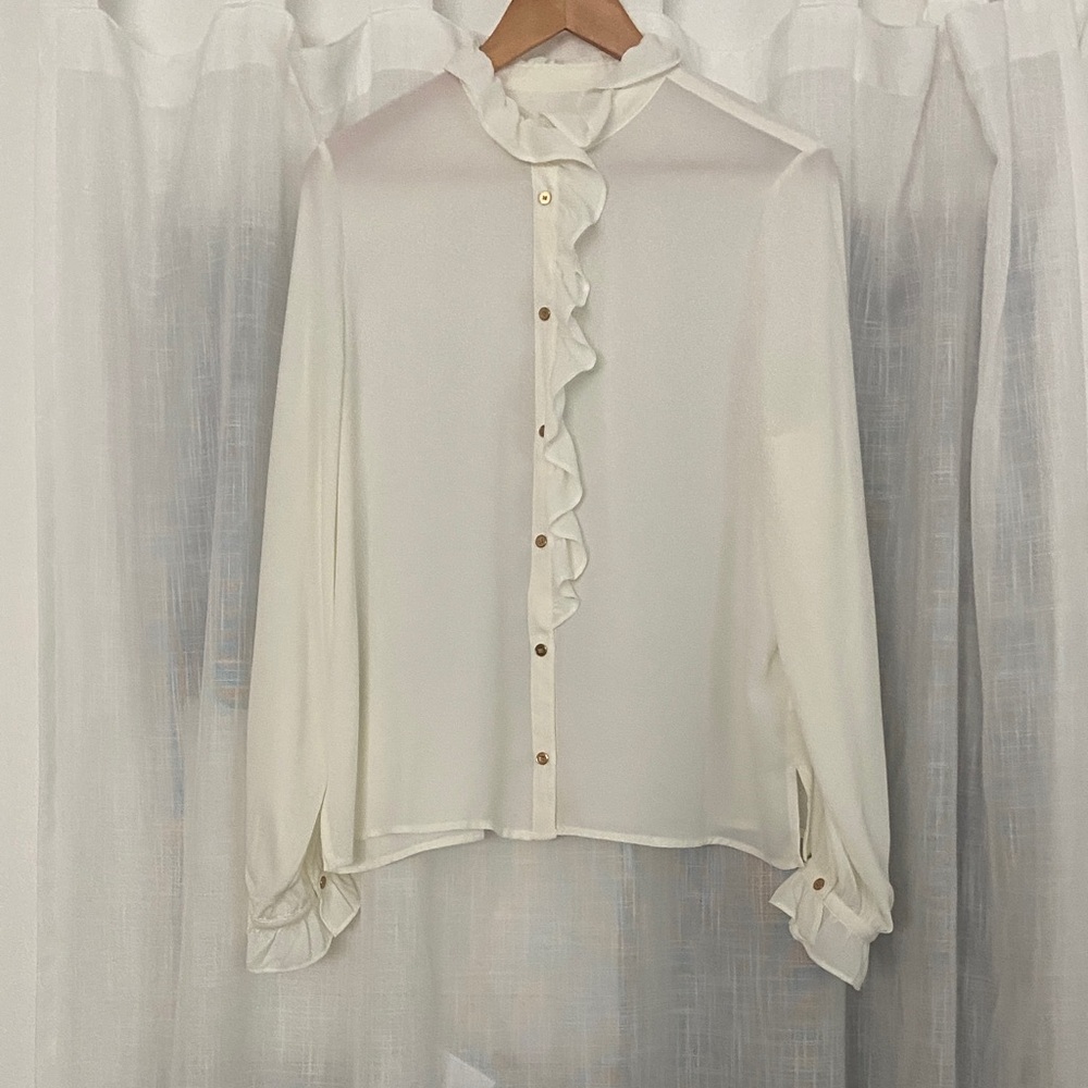 J. Crew Cream Ruffle Blouse